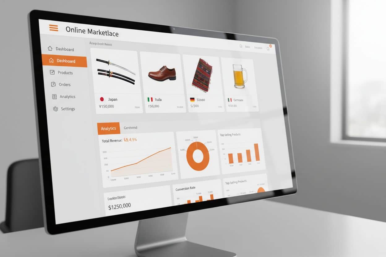 Agenzia gestione Temu: interfaccia di un marketplace con inserzioni e analytics