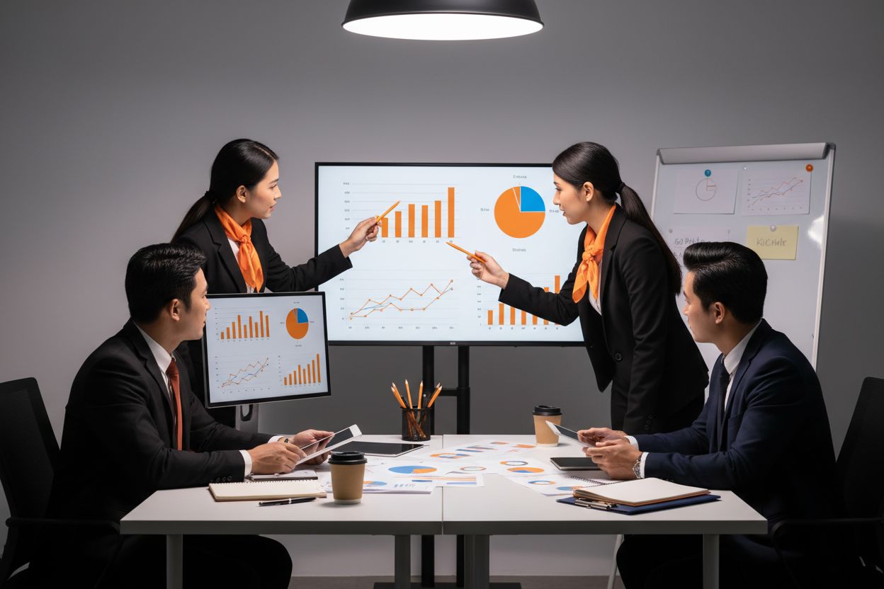 Team Delion che analizza dati di mercato in ufficio per supportare un'analisi competitiva PMI