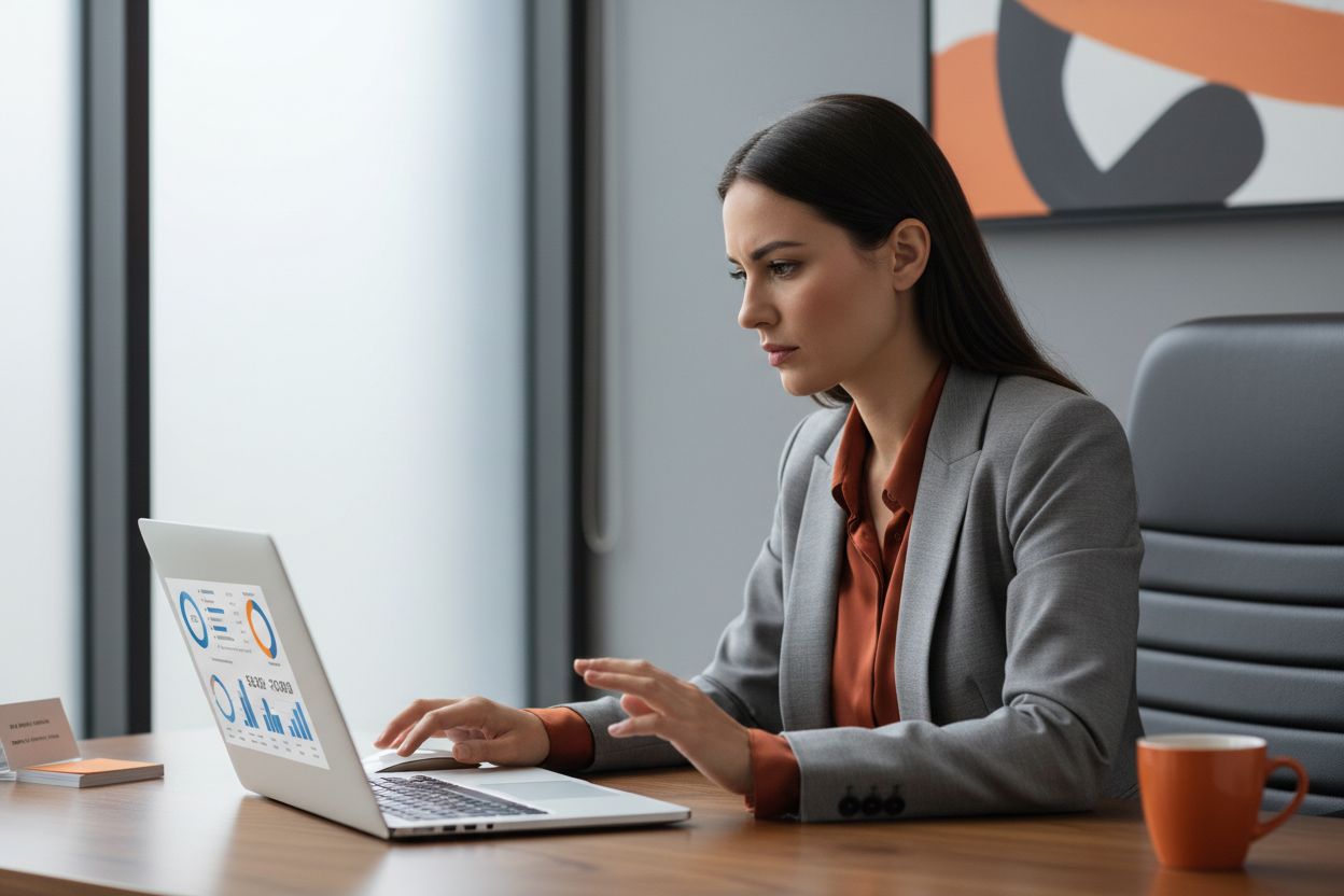Gestione campagne Google Ads: imprenditore che controlla dati campagne su laptop