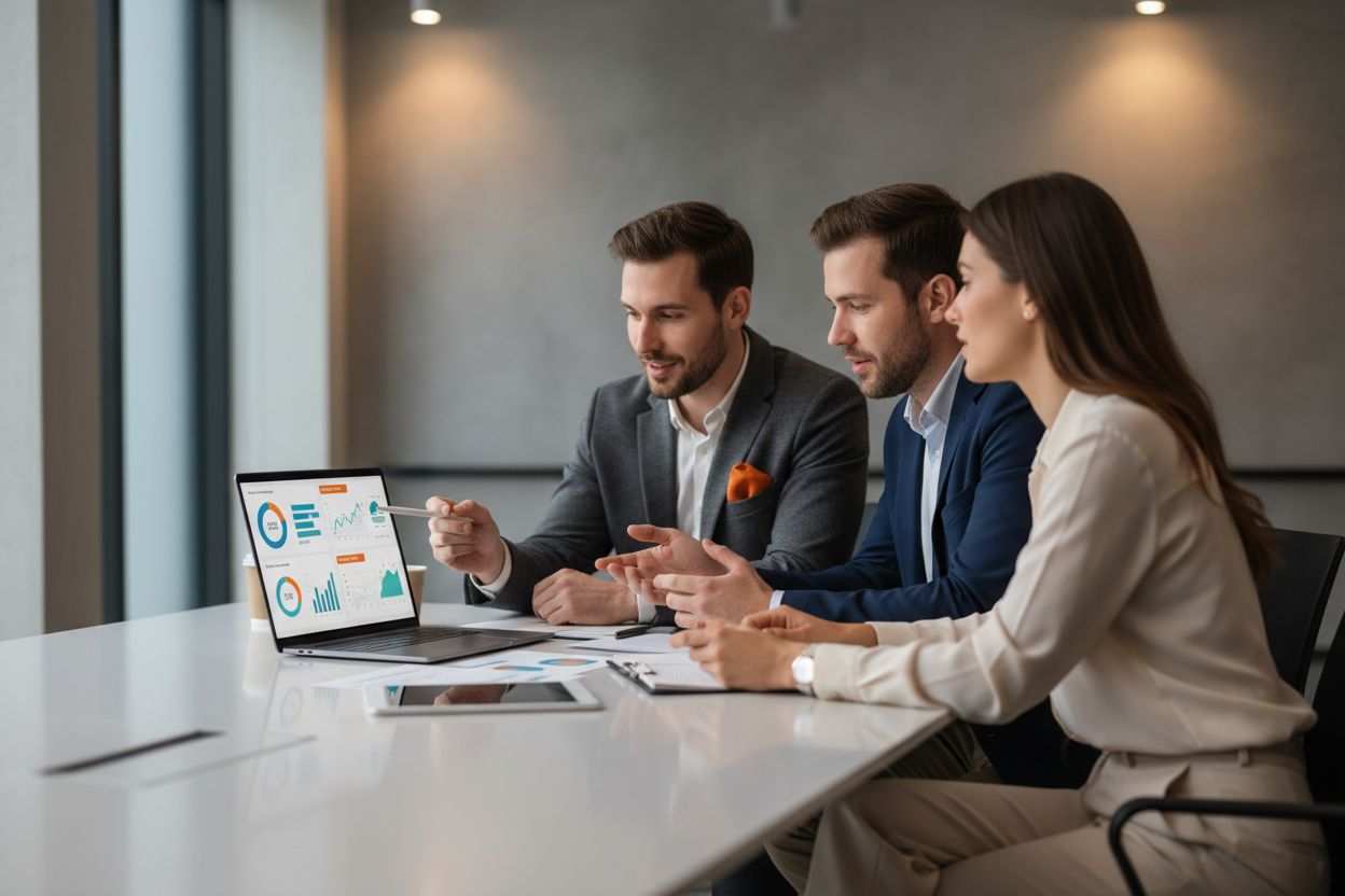 Gestione campagne Meta Ads: professionisti discutono campagne pubblicitarie