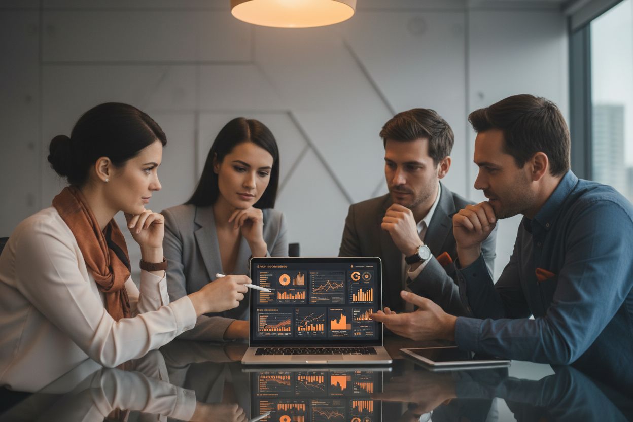 Lead advertising: professionisti che analizzano metriche pubblicitarie su un laptop