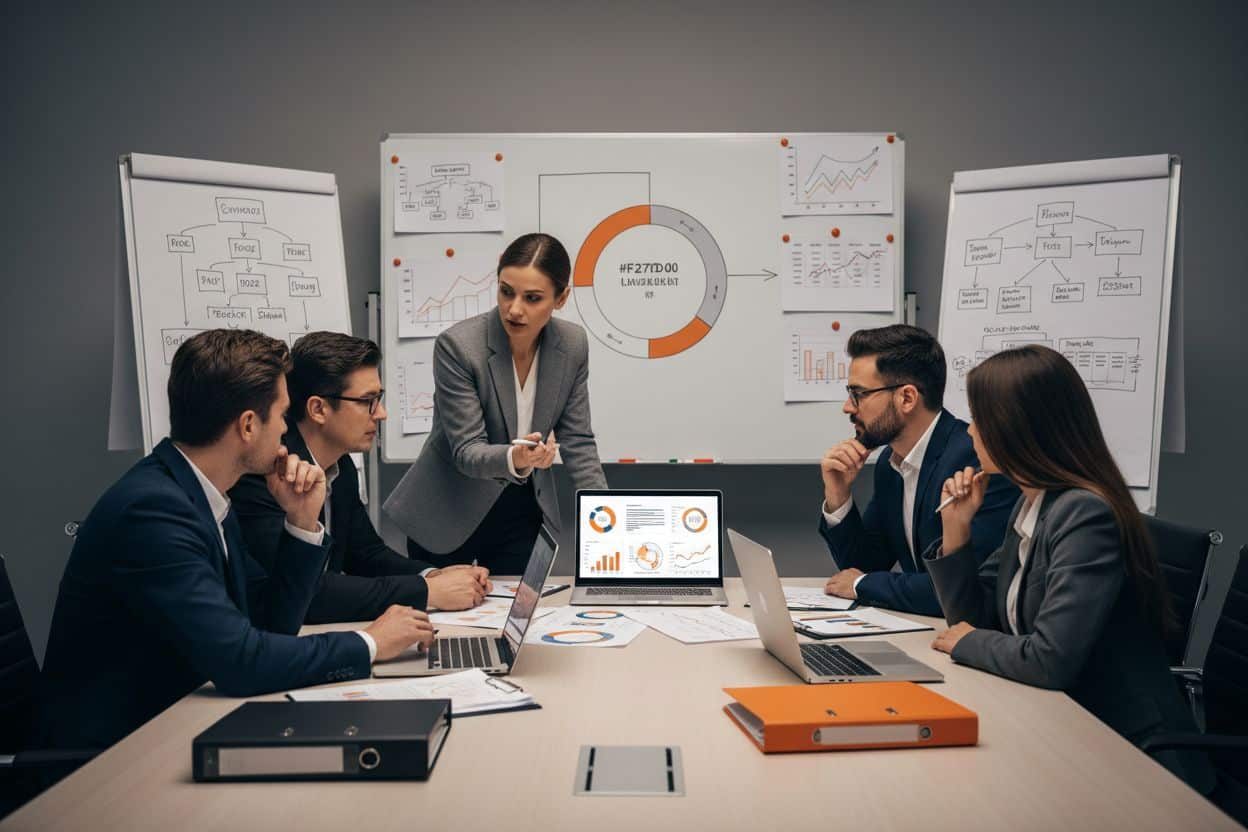 marketing b2b esempi: 10 campagne efficaci e come valutarle: team di lavoro che analizza strategie di marketing b2b