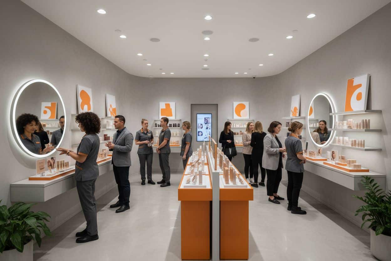 Marketing per industria cosmetica: negozio cosmetici con clienti diversi