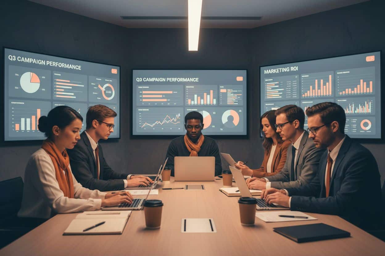 Ottimizzazione sponsorizzate Amazon: guida pratica per manager e imprenditori: team che analizza metriche delle campagne su l