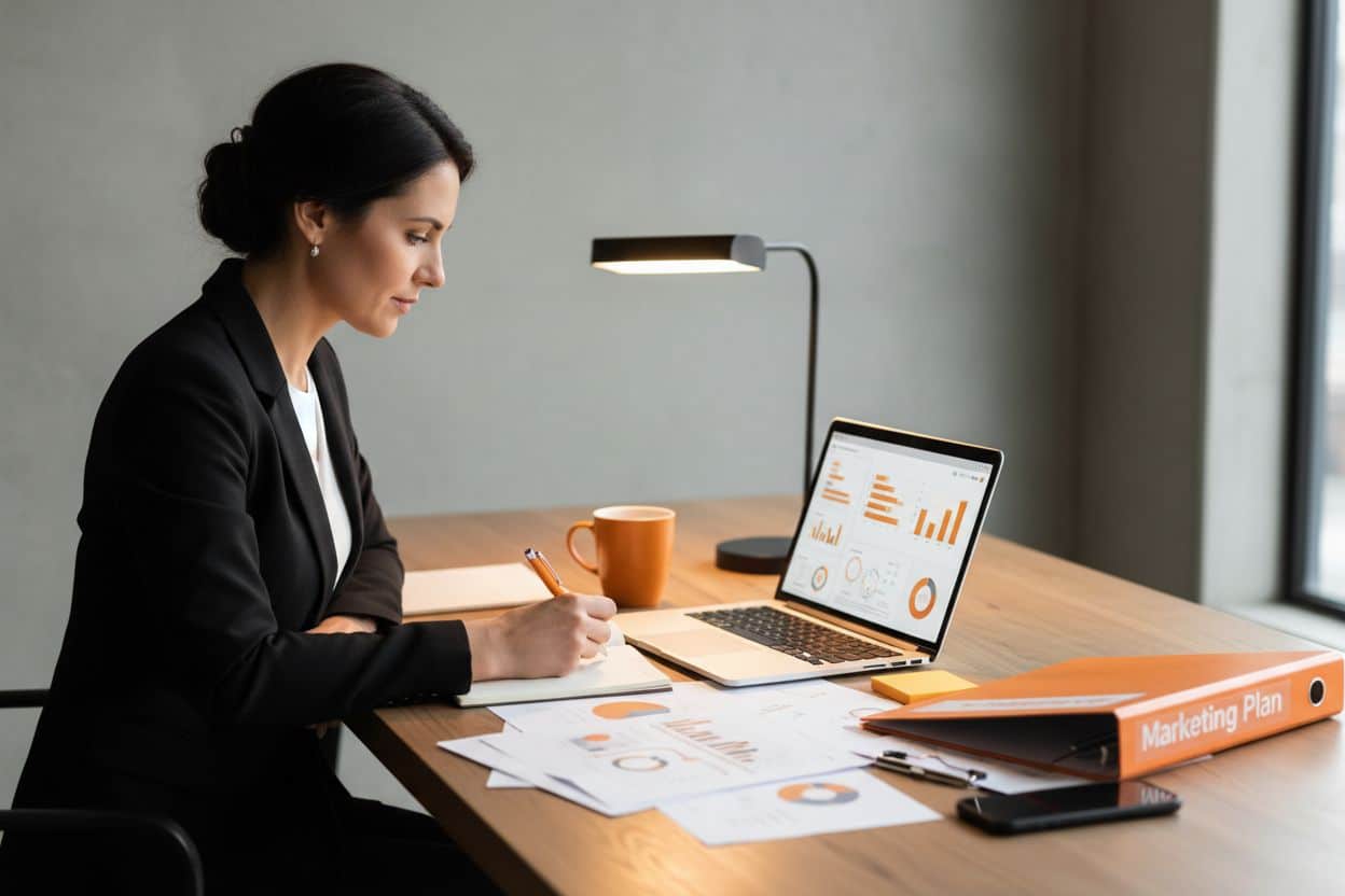 Piano di marketing per PMI: documento di piano marketing su un tavolo