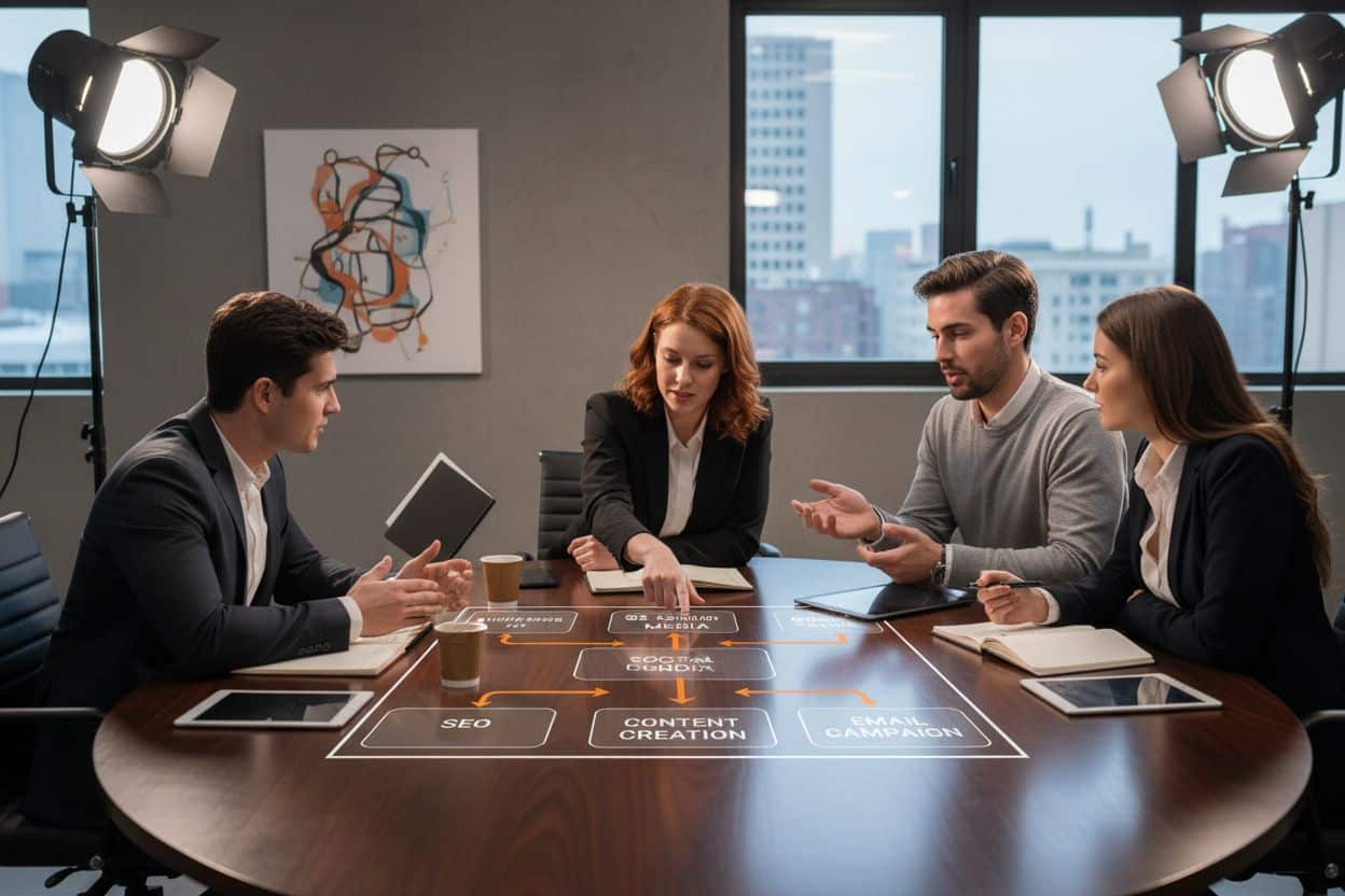 AI nel marketing per PMI italiane: framework, tool e casi pr: team di una pmi che valuta il marketing