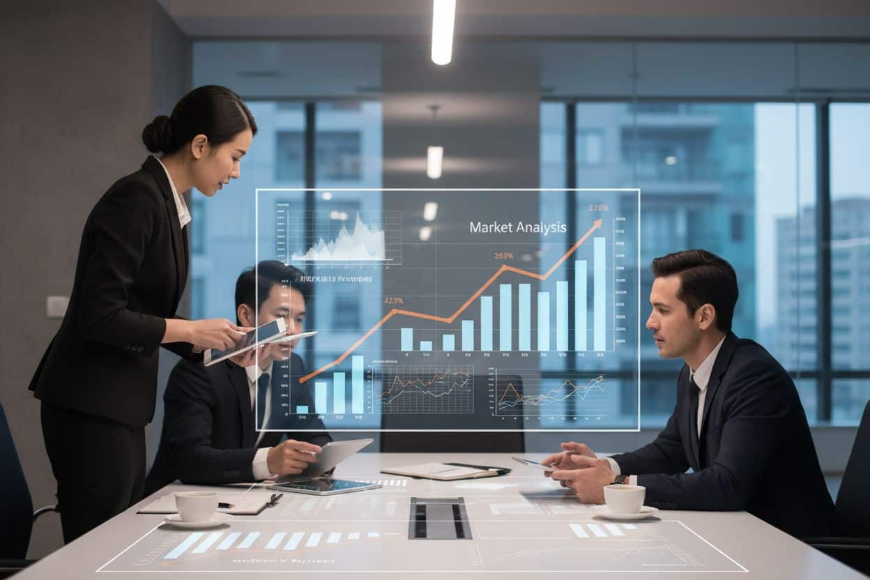 Analisi competitor per aziende: guida pratica per imprenditori e marketing manager: team che analizza grafici di mercato