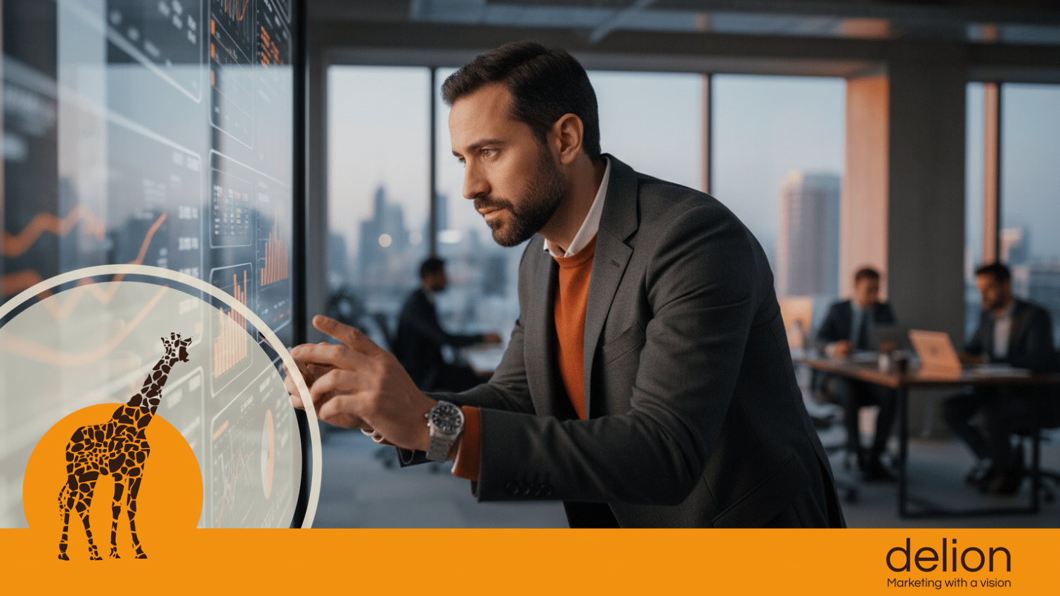 Imprenditore che analizza il valore reale dei lead aziendali su un monitor con dati di conversione e margine.
