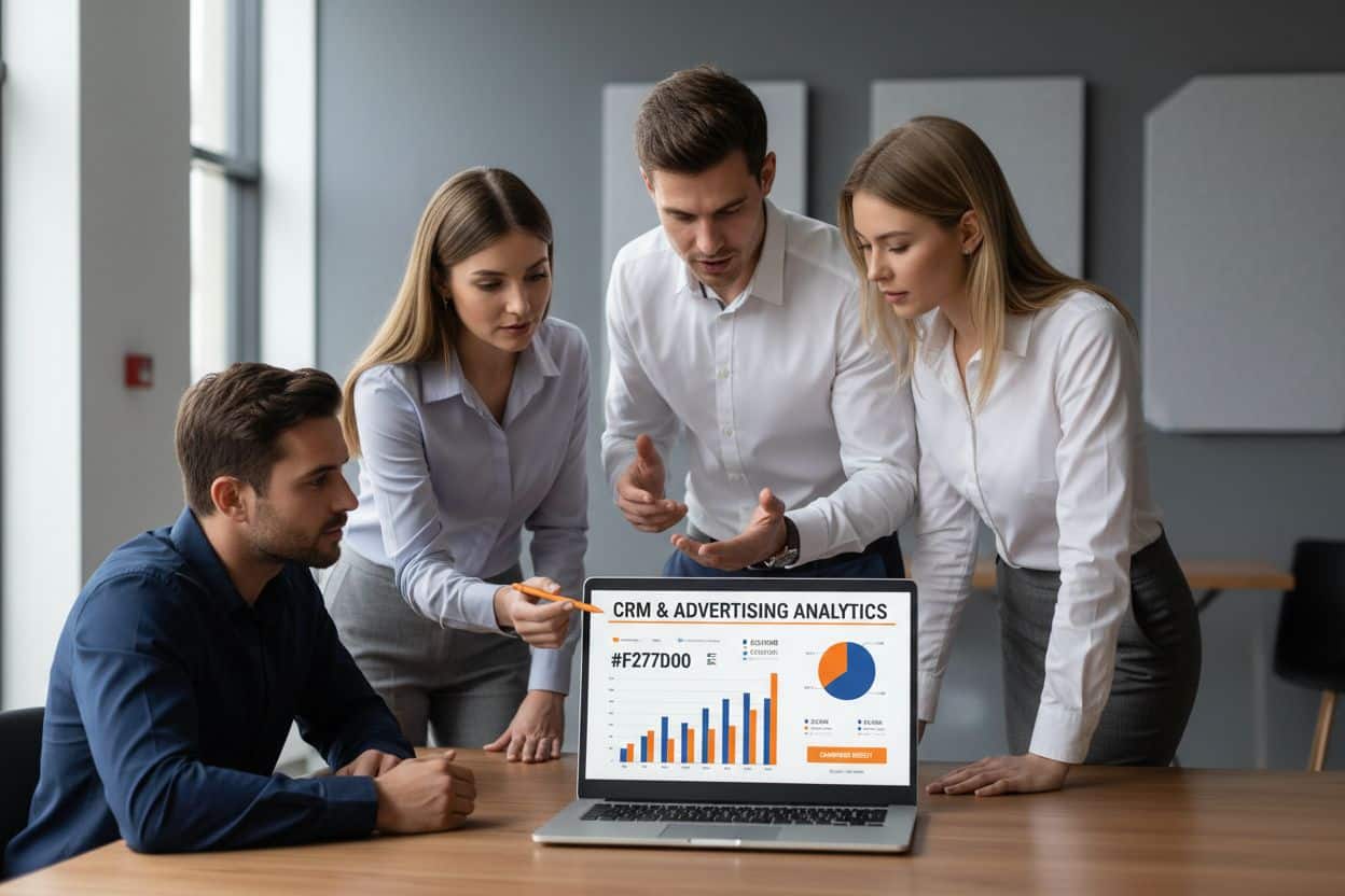 Come integrare CRM e campagne pubblicitarie per migliorare targeting, tracking e conversioni: team che analizza dati crm e ca
