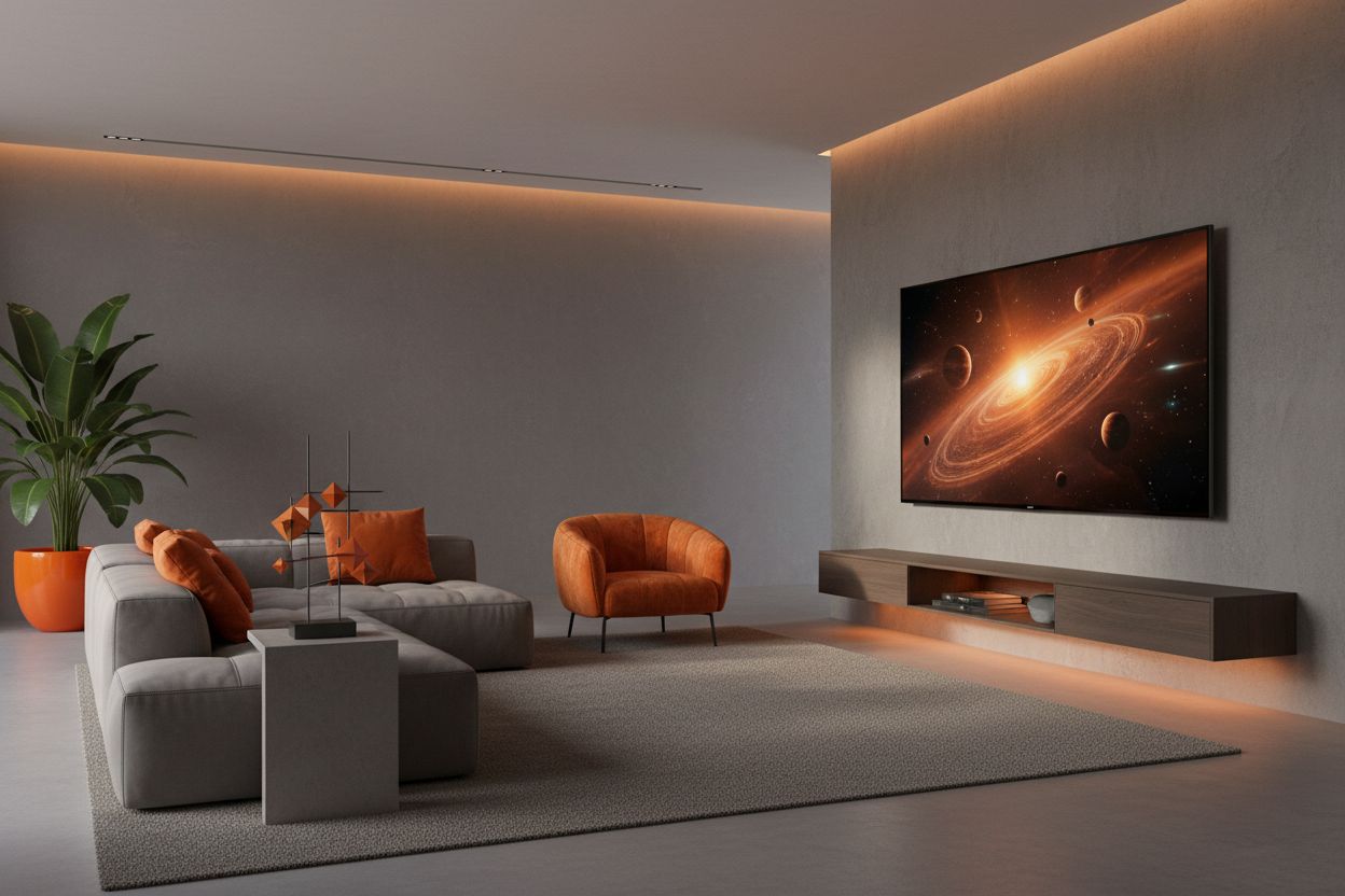 Connected TV advertising per PMI: soggiorno moderno con smart tv e streaming