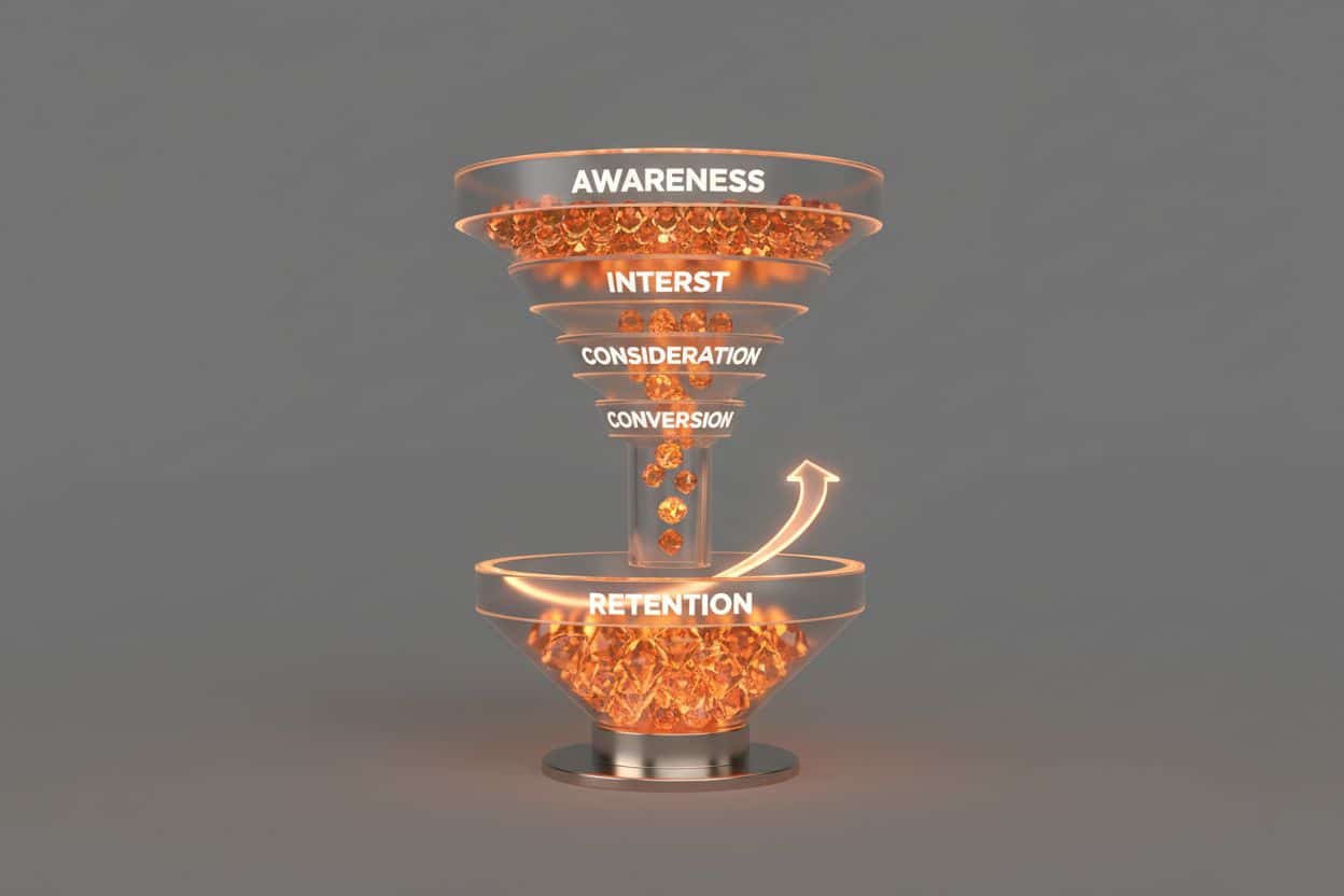 Funnel di conversione: guida pratica per costruire, misurare: diagramma stilizzato di un funnel di conversione
