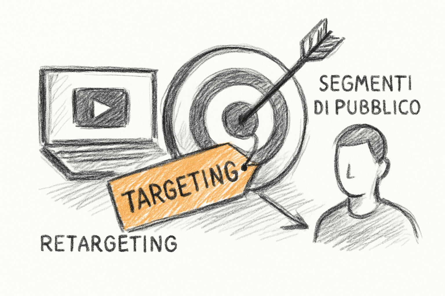 Concetto di targeting YouTube Ads per PMI italiane con segmenti di pubblico per intento e comportamento.