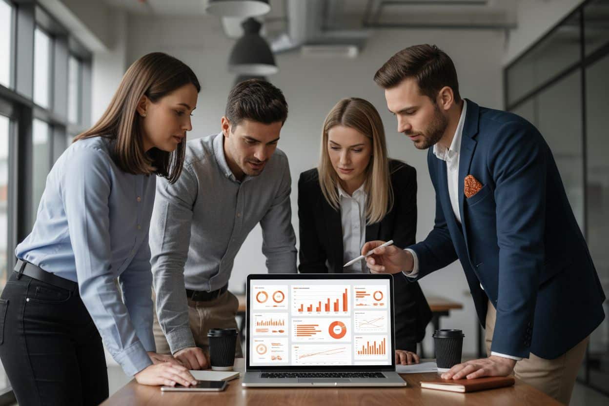Marketing Automation cos’è: guida pratica per comprend: team che analizza dashboard di marketing
