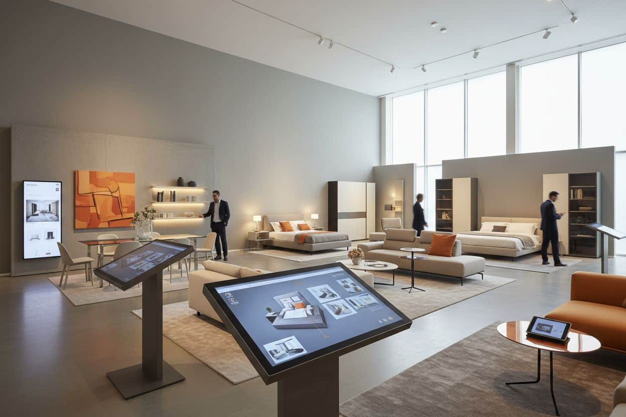 Marketing per il settore arredamento 2026: produttori retailer online, strategie e priorità: showroom di arredamento con stru