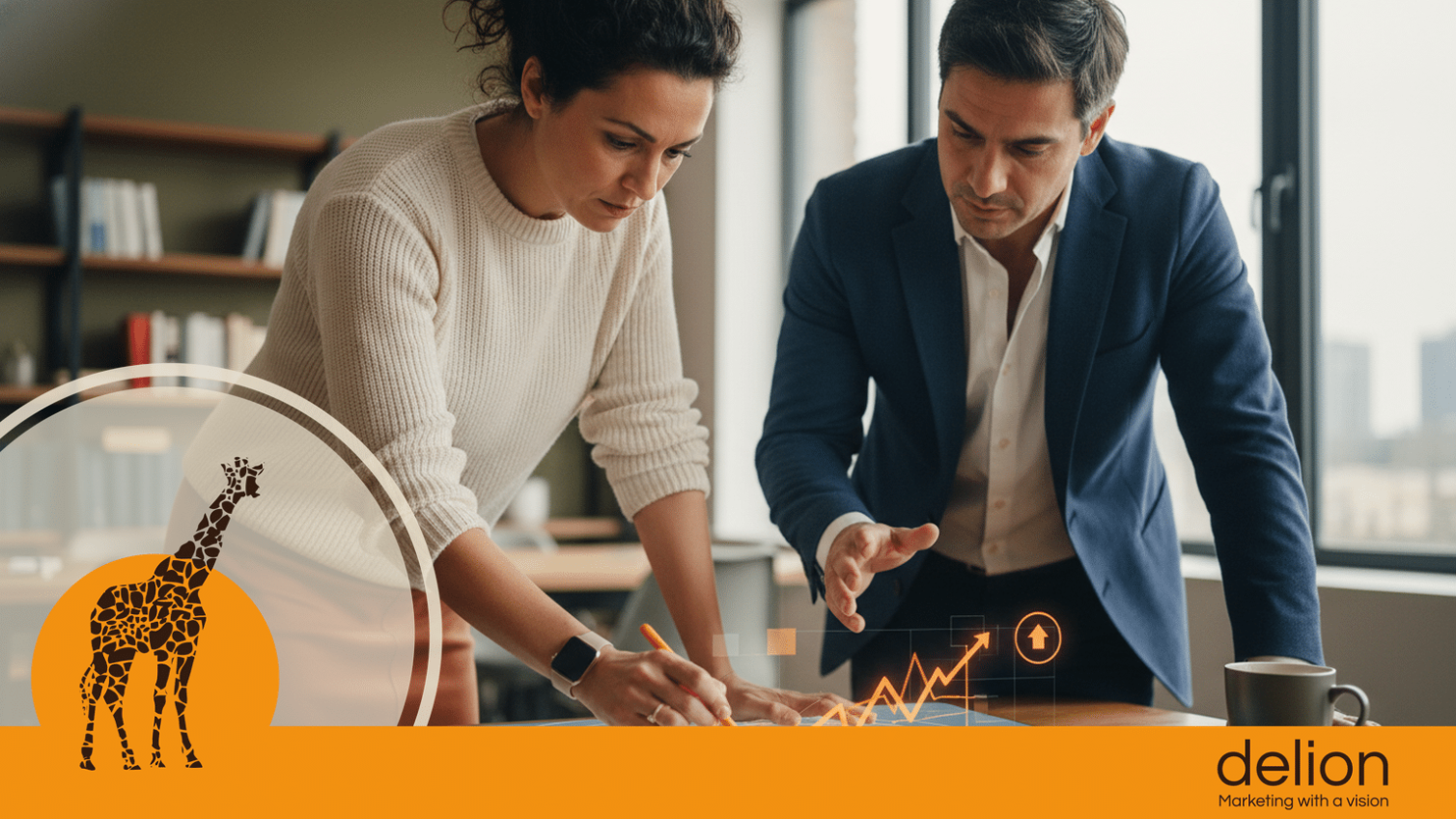 Imprenditore PMI che analizza una mappa strategica di mercato con indicatori di posizionamento competitivo, marketing strategico per PMI.
