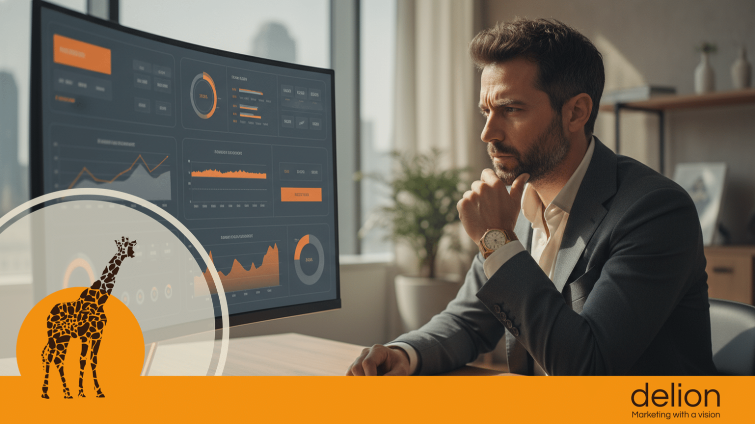 Imprenditore PMI che analizza il ROAS delle campagne Google Ads su dashboard di performance digitale.