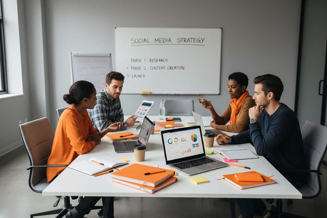 Servizio di Social Media Marketing: guida completa per aziende: team al lavoro su strategia social