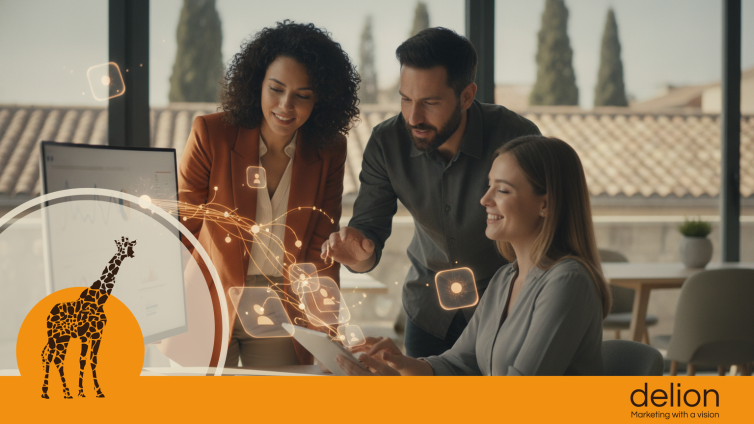 Concetto di AI agents per marketing automation con flussi decisionali autonomi e dashboard di campagne digitali integrate