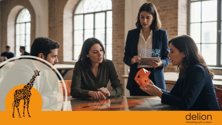 Imprenditore che analizza dati marketing su schermo per prendere decisioni strategiche, concetto di business intelligence.