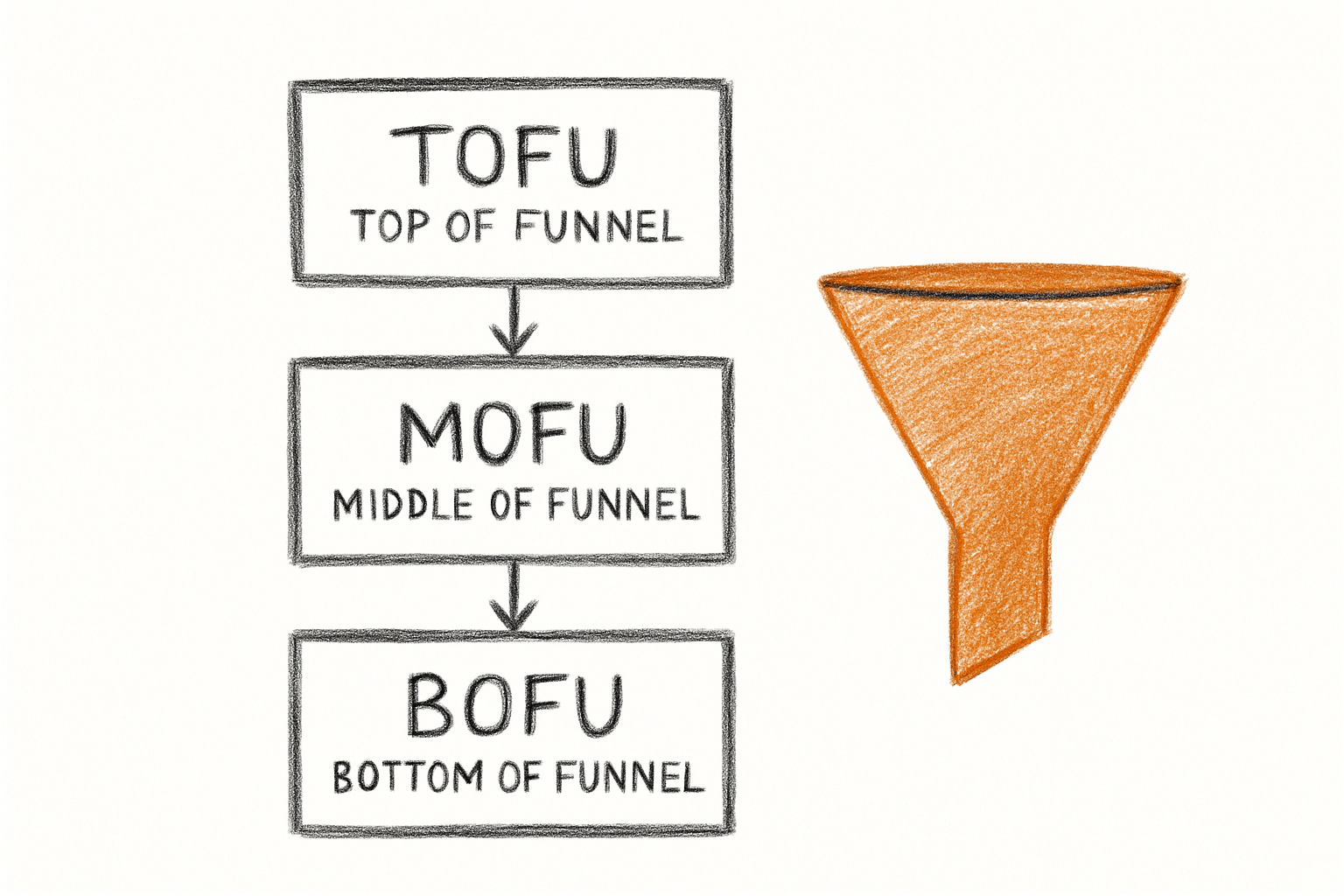 Diagramma delle tre fasi del funnel TOFU MOFU BOFU nel marketing B2B per PMI.
