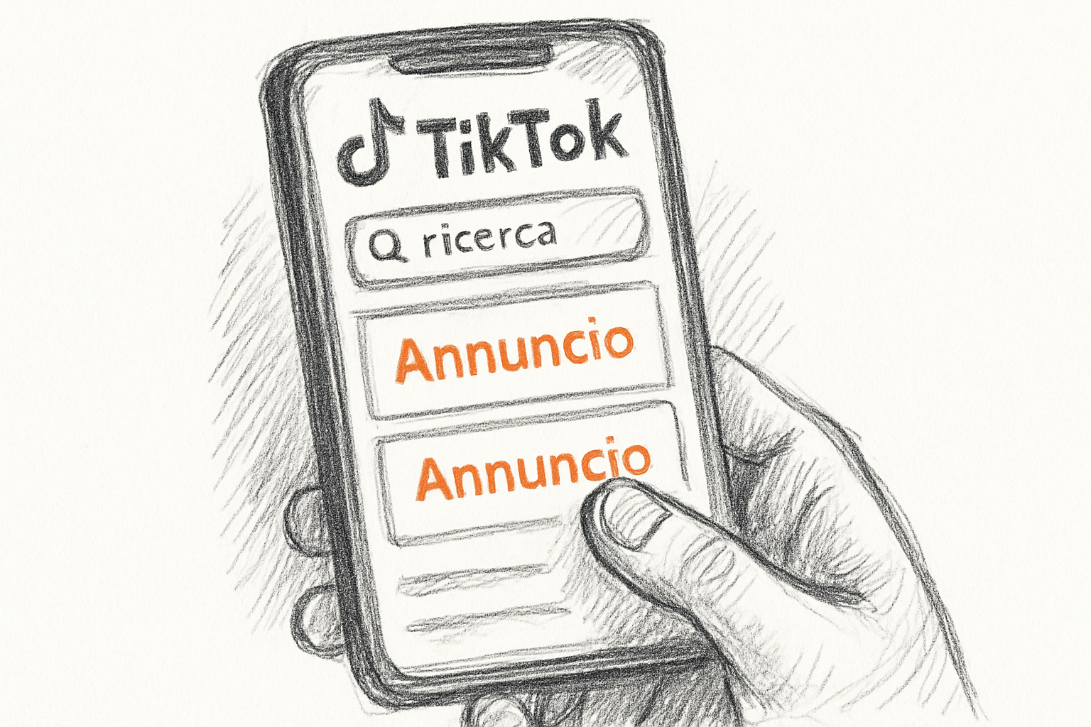 Utente che cerca su TikTok con risultati di ricerca e annunci sponsorizzati, concetto di TikTok Search Ads in azione.