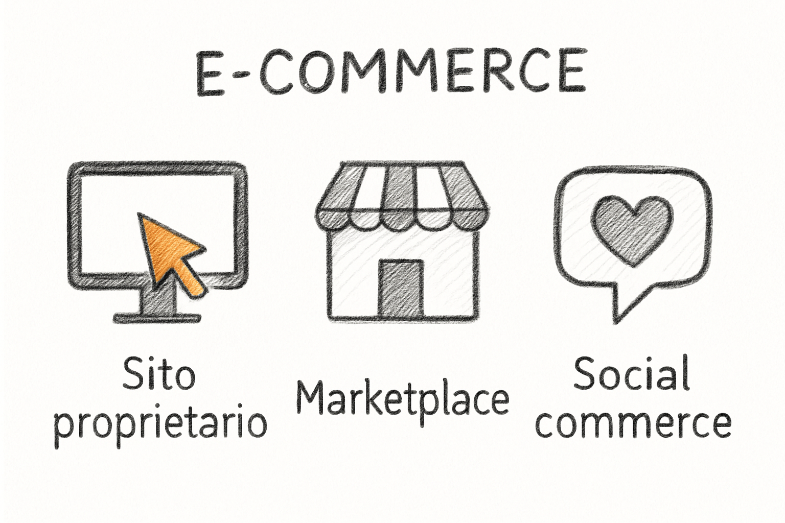 Schema del ruolo di ogni canale in una strategia di vendita multicanale per ecommerce PMI.