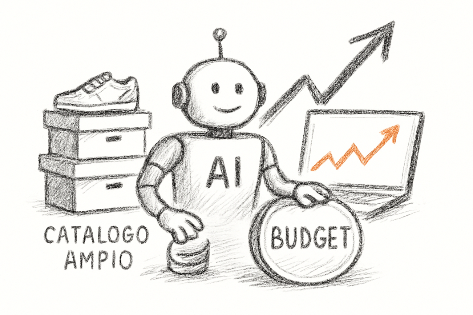 Concetto visivo di scelta strategica AI Max for Shopping Google Ads per PMI con catalogo ampio o ridotto