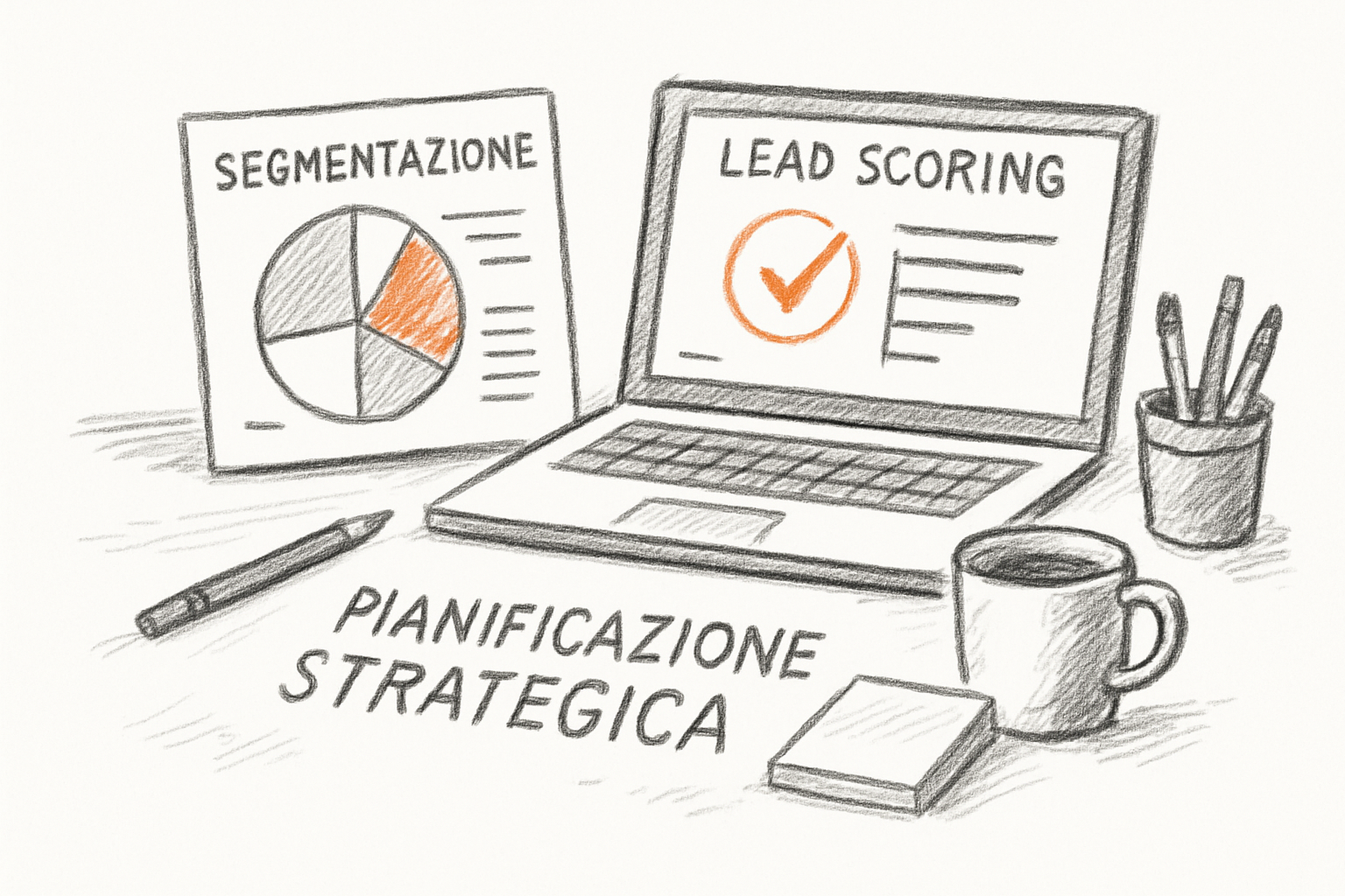 Concept di progettazione pipeline marketing automation con segmentazione contatti e criteri di lead scoring per PMI.