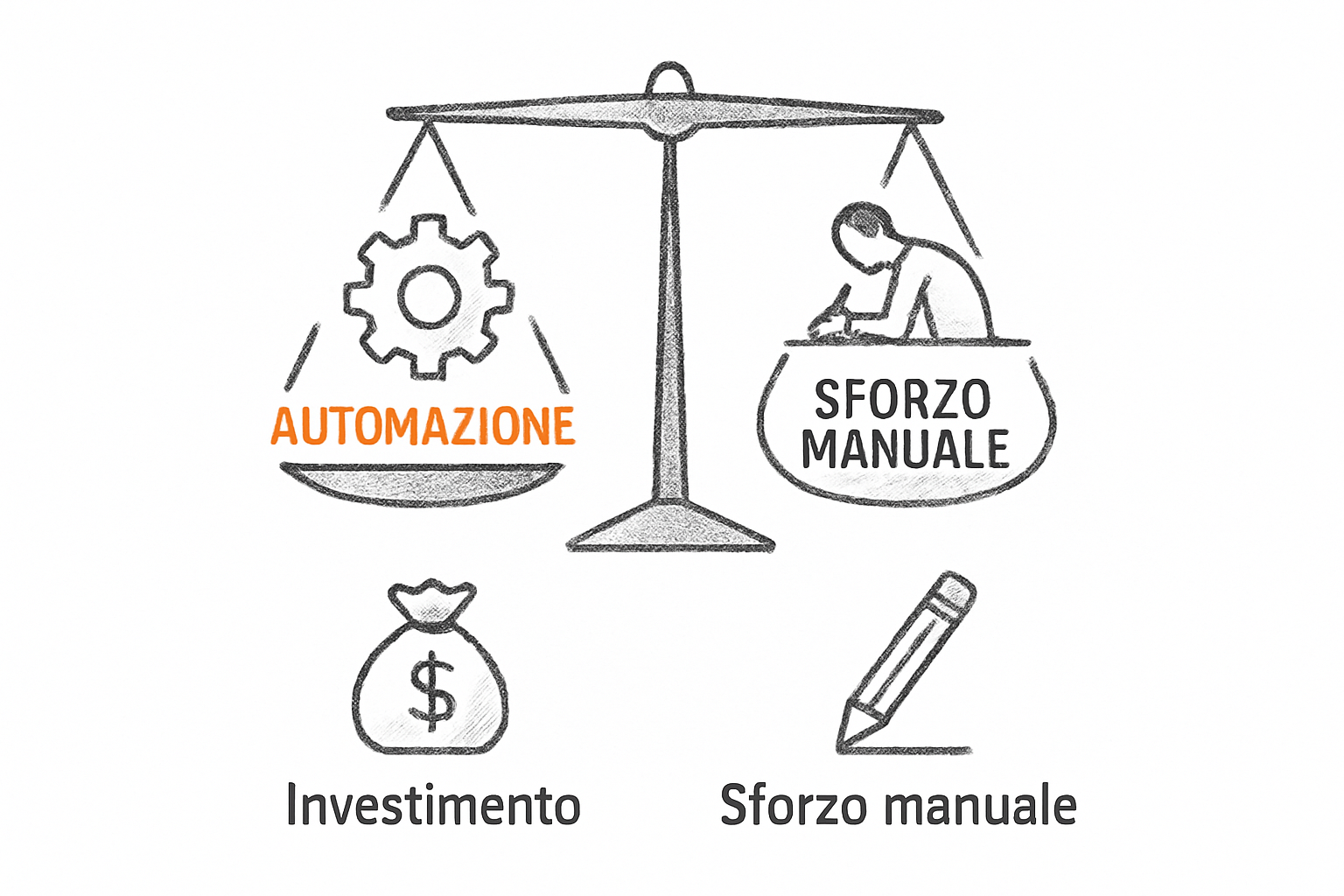Rappresentazione concettuale della valutazione di investimento in pipeline marketing automation per una PMI italiana.