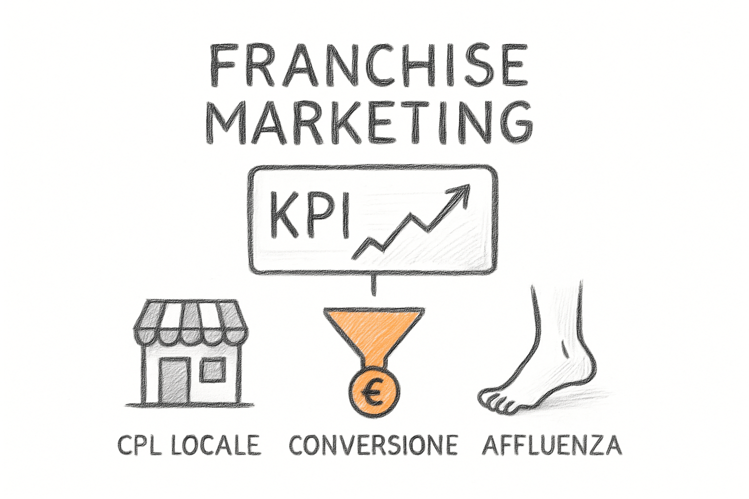 Dashboard KPI per misurare la lead generation franchising: CPL locale, conversione lead-cliente in store e footfall per punto vendita.
