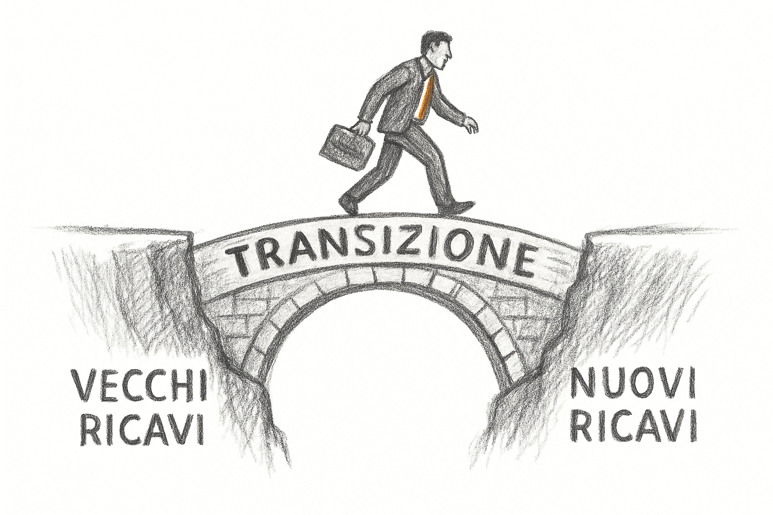 Concetto di transizione graduale nel cambiamento del modello di ricavi di un'impresa, con gestione parallela dei due modelli.