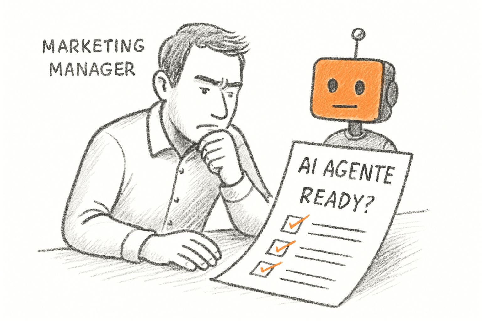 Marketing manager che valuta criteri di adozione degli AI agents per marketing automation con checklist operativa