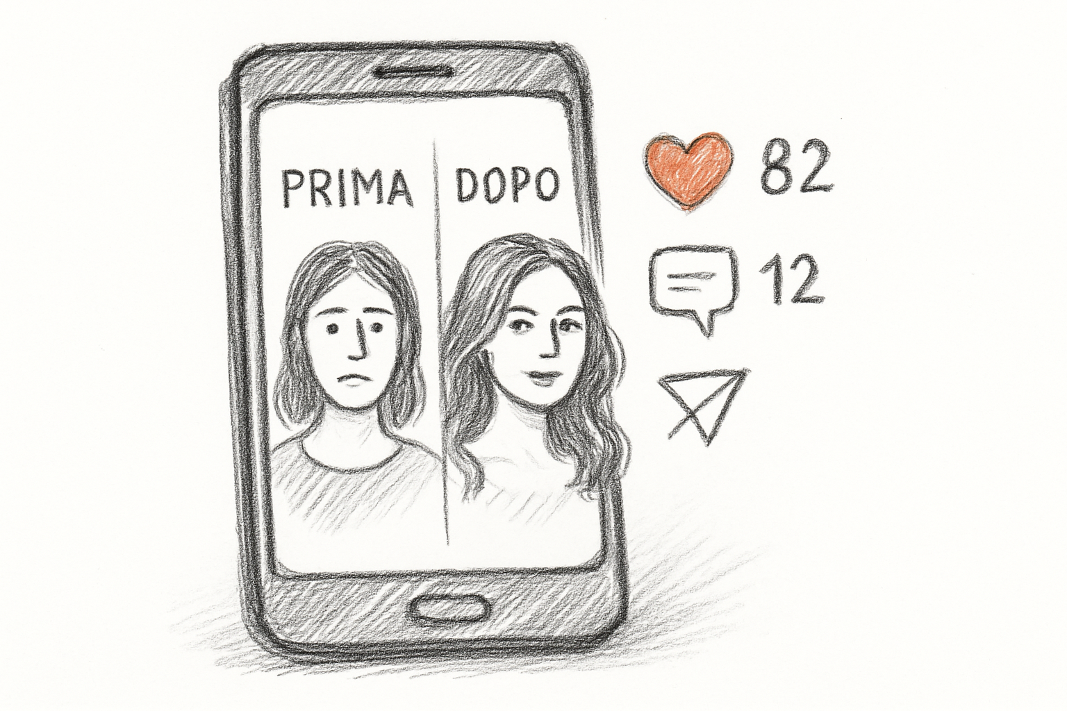 Social media marketing per centri estetici: contenuto visivo autentico su smartphone con icone di engagement e reach locale.