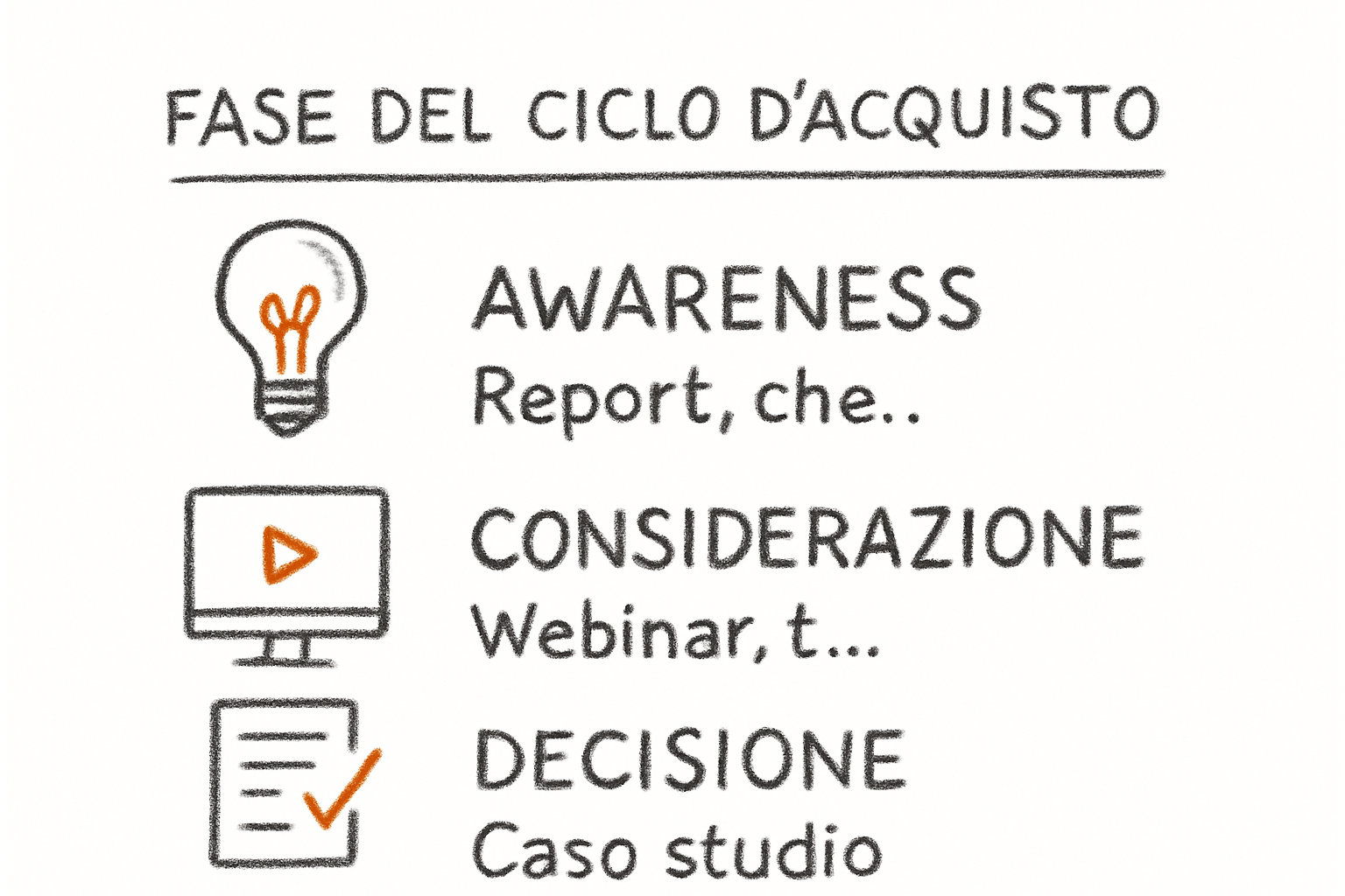 Mappa del ciclo d'acquisto B2B con i formati di lead magnet design consigliati per ogni fase