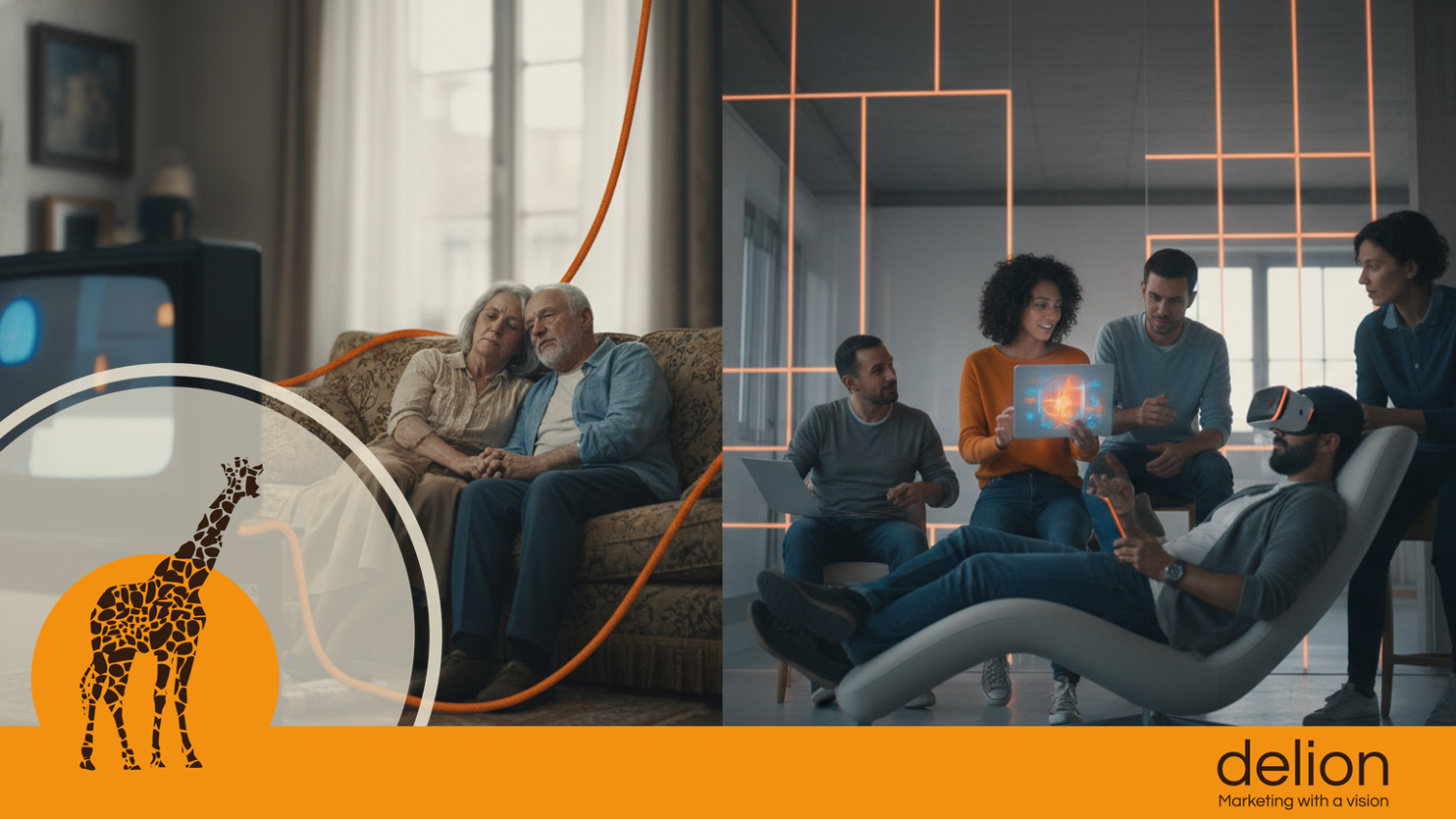 Programmatic TV vs Linear TV, confronto visivo tra schermo televisivo tradizionale e dashboard pubblicitaria digitale per PMI italiane
