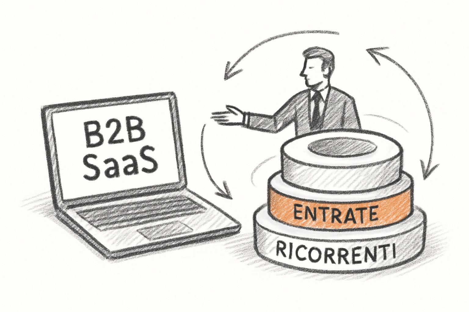 Concetto di ciclo di vita cliente nel marketing b2b saas italiane con valore ricorrente che si accumula nel tempo