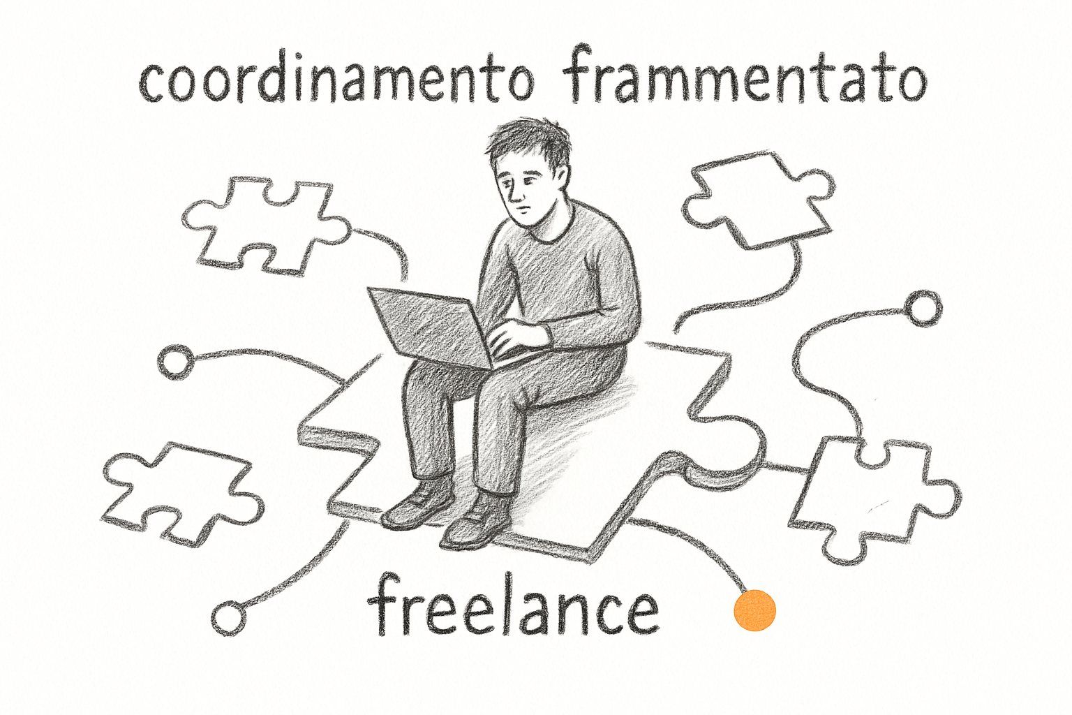 Concept visivo dei rischi di continuità e riservatezza nella collaborazione con freelance per agenzie marketing