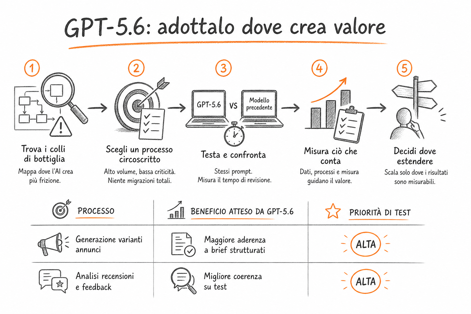 Framework di valutazione per adottare GPT-5.6 nel marketing PMI con criteri di priorità e misura