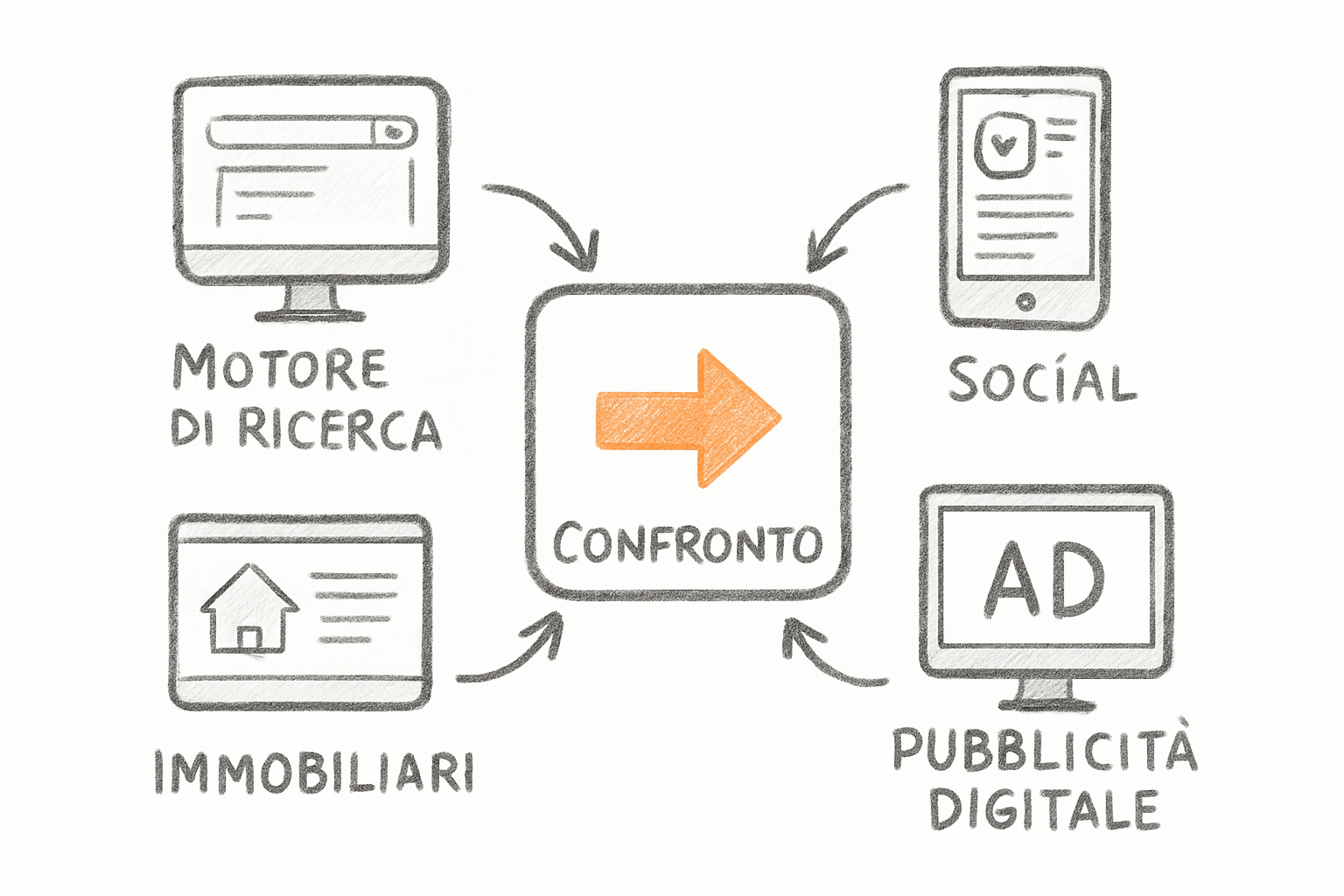 Confronto tra canali advertising digitali nel marketing agenzie immobiliari, Google Ads e Meta Ads su territorio locale.