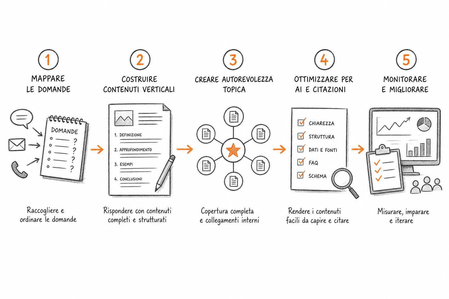 Framework operativo in cinque passi per avviare una strategia di generative engine optimization in una PMI italiana.