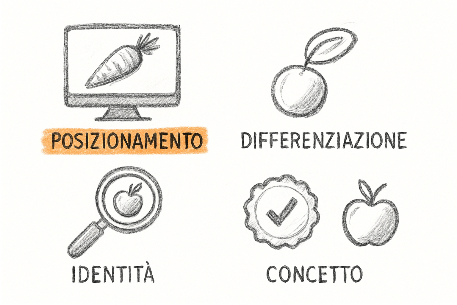 Posizionamento e brand identity per food brand italiani: differenziazione nel marketing ristoranti e prodotti alimentari.