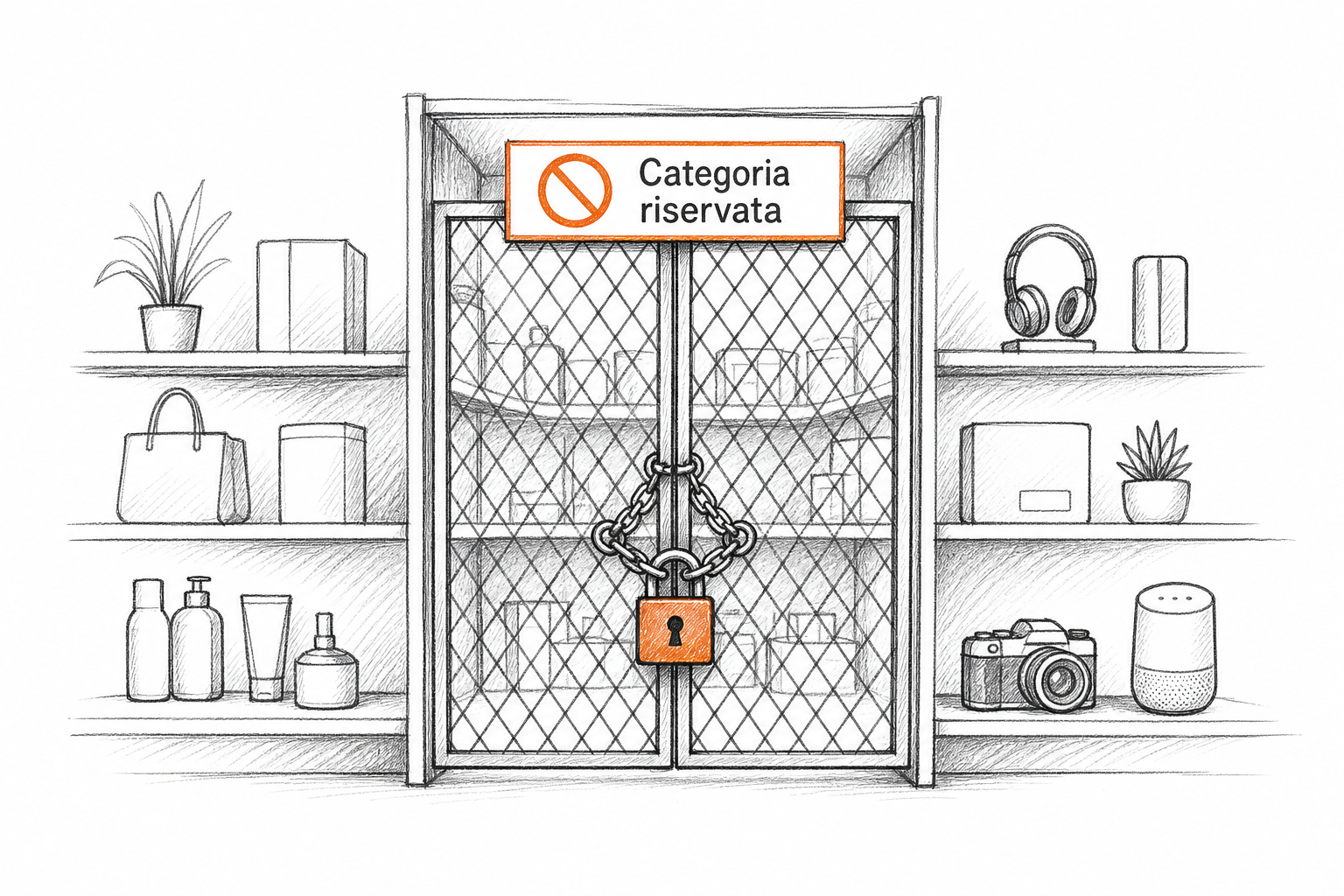 Concetto di categoria riservata su marketplace per vendere sex toys su Amazon, simbolo di accesso controllato e approvazione
