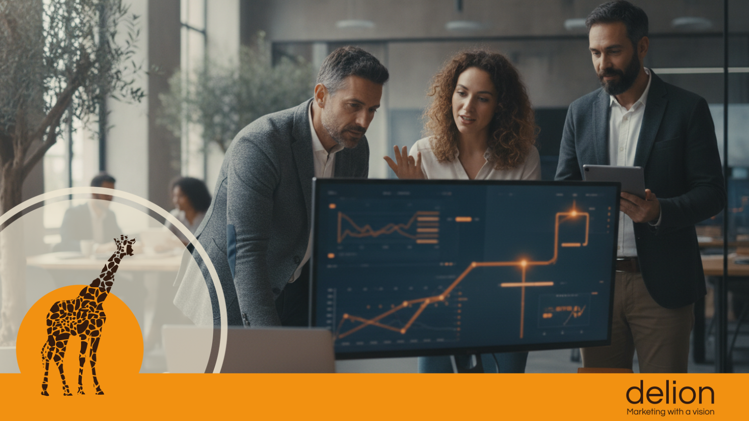 Imprenditore che interroga dashboard di business intelligence con AI per analisi dati aziendali in tempo reale.