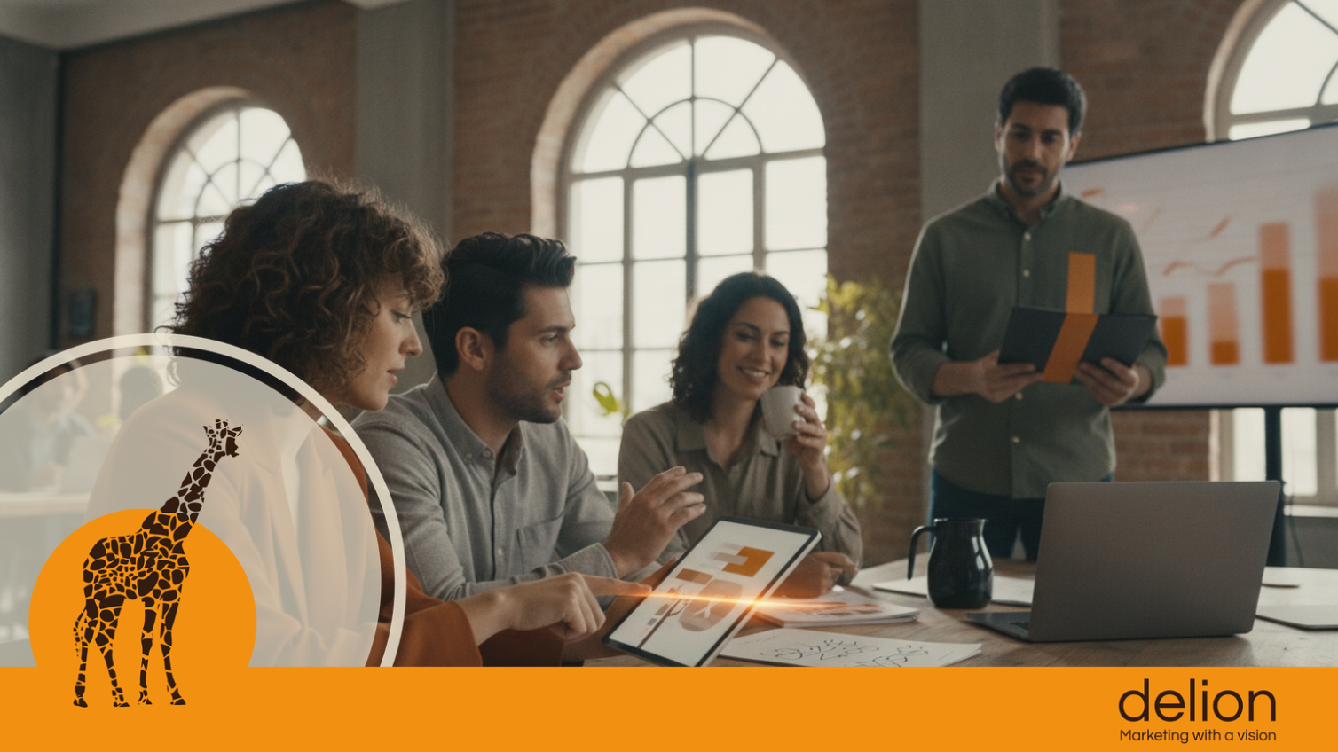 Imprenditore che gestisce campagne pubblicitarie su più piattaforme digitali, con dashboard di performance e metriche advertising