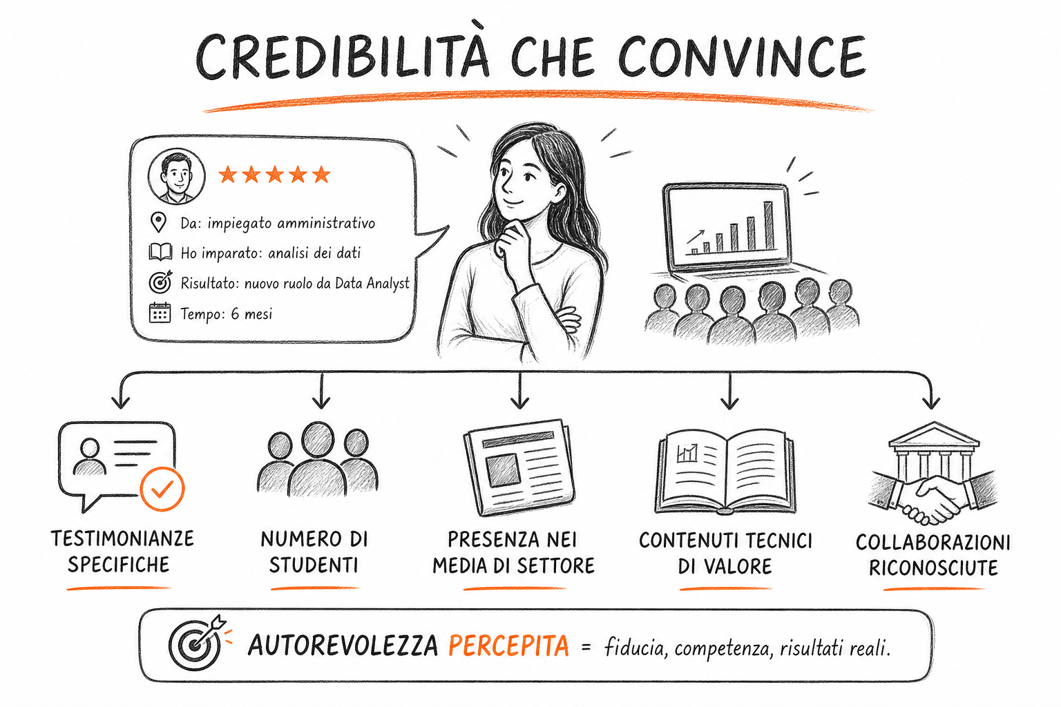 Segnali di credibilità e prova sociale nel marketing per corsi online e academy digitali