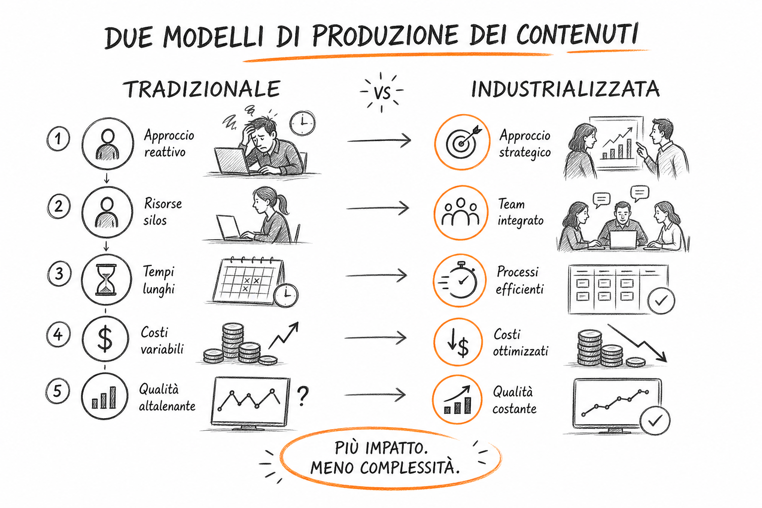 Confronto tra modello tradizionale e industrializzato per la gestione del blog per agenzie di marketing