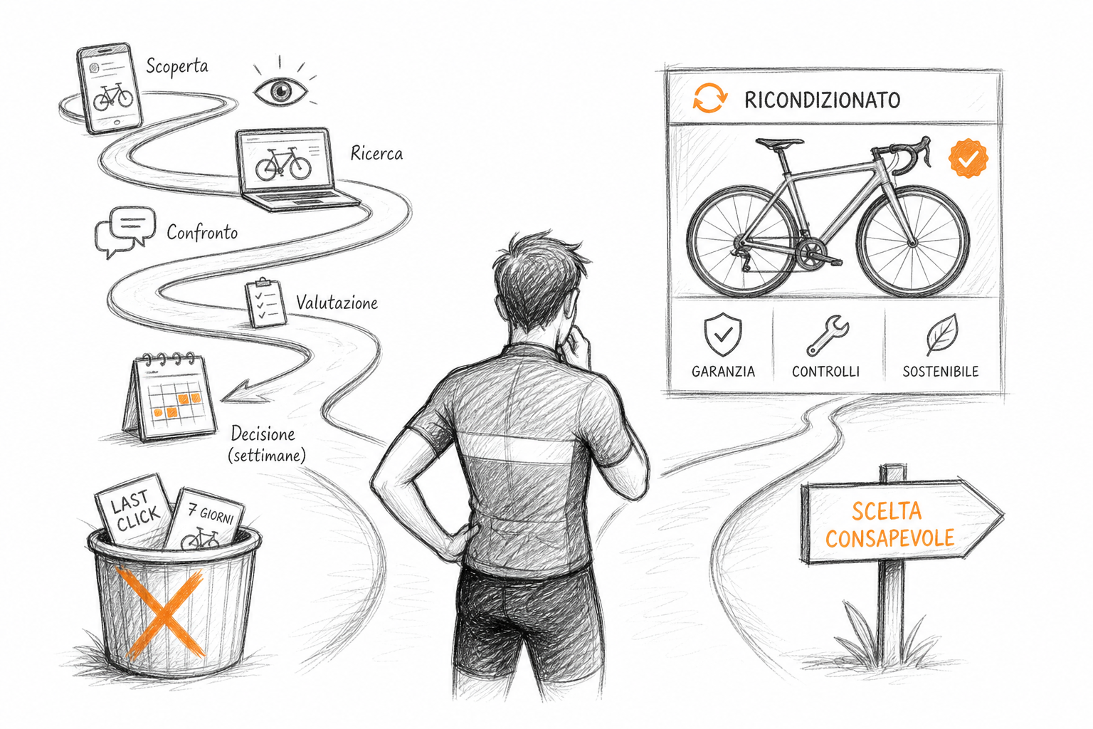 Errori comuni nel marketing ecommerce biciclette: imprenditore che analizza finestre di attribuzione errate su dashboard ecommerce ciclismo.