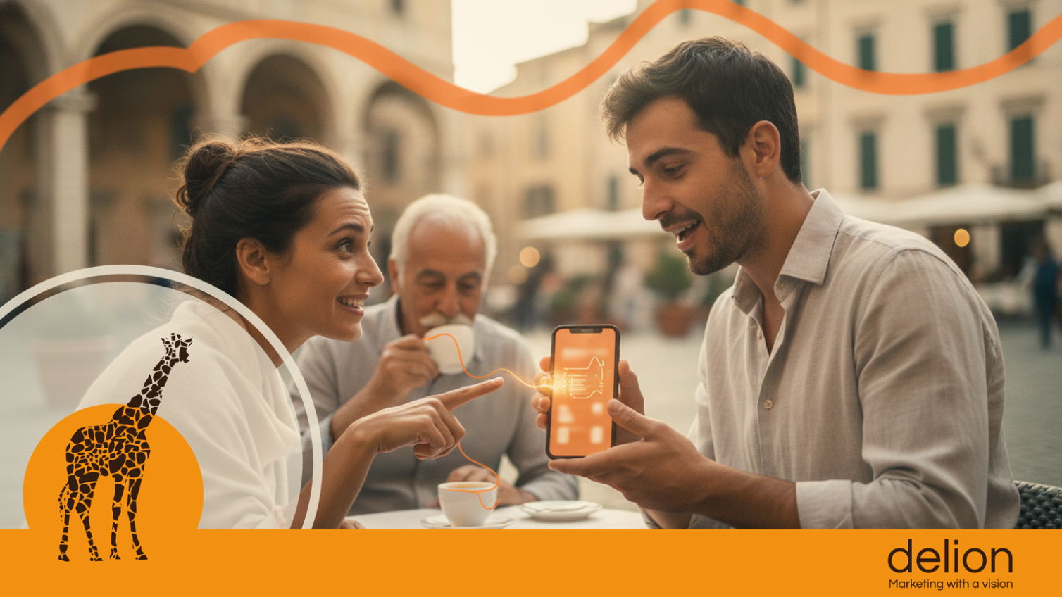 Imprenditore locale che configura campagna ChatGPT Ads per servizi locali su schermo, con mappa geografica e dati di conversione.