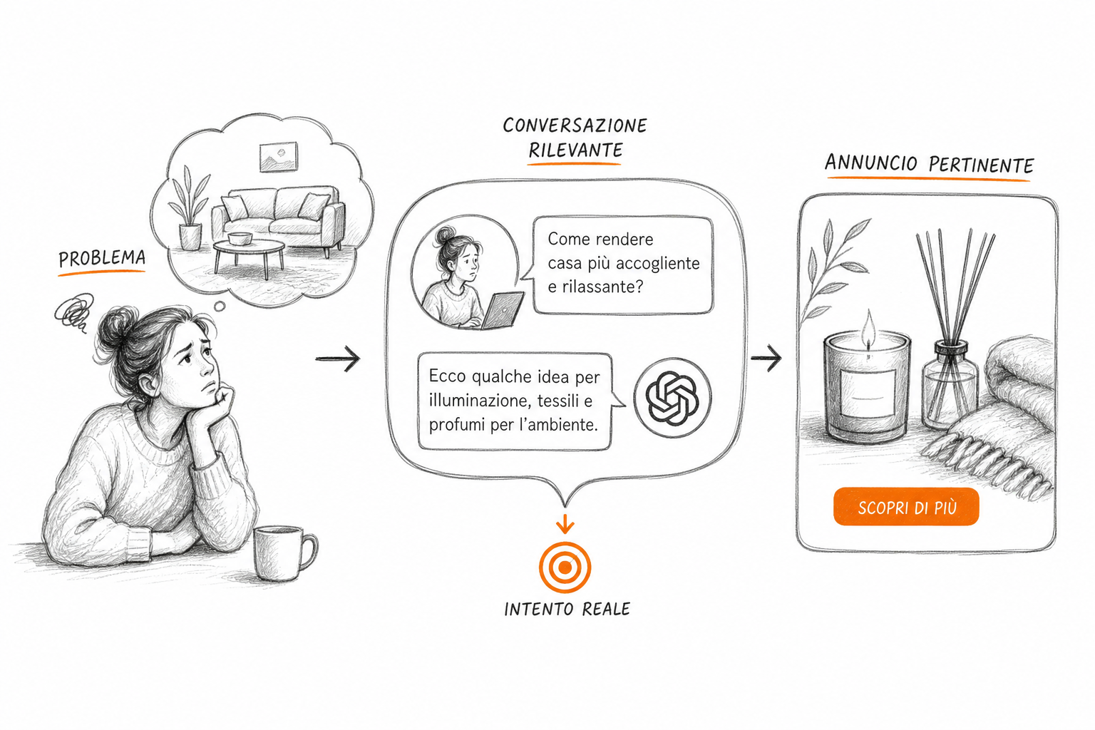 Context hints ChatGPT Ads per ecommerce casa e lifestyle: annuncio pertinente durante conversazione sul problema