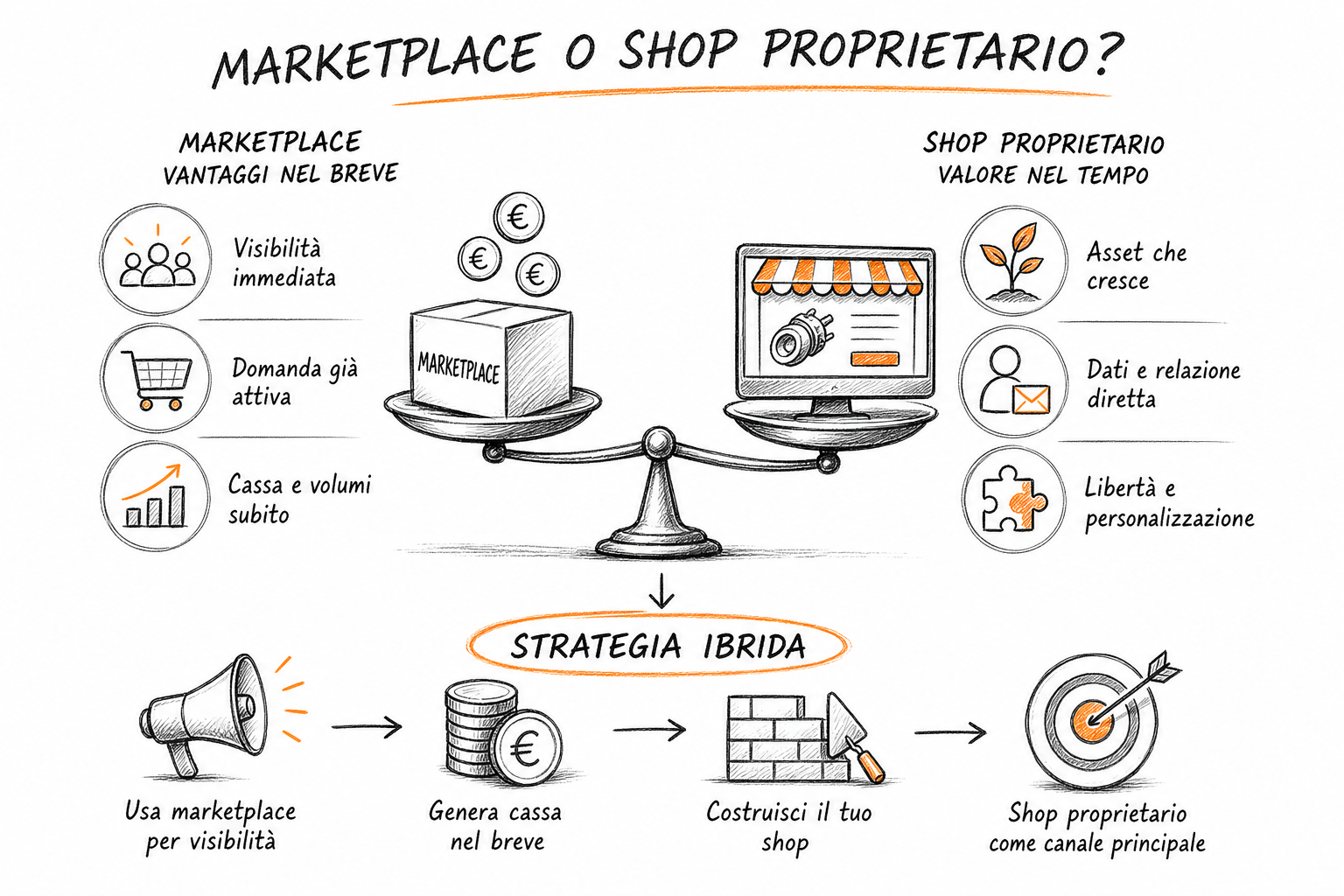 Strategia marketing ecommerce ricambi elettrodomestici: confronto tra marketplace e shop proprietario per canale di vendita